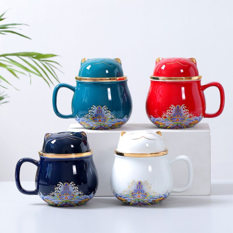 陶瓷马克杯猫形泡茶杯
