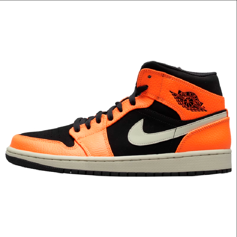 air jordan 1 mid aj1 小扣碎 黑橙 复古耐磨篮球鞋 554724-062