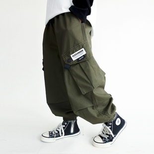 2色男童日系潮酷工装休闲裤 中大童宽松斜口袋收口长裤子帅气百搭