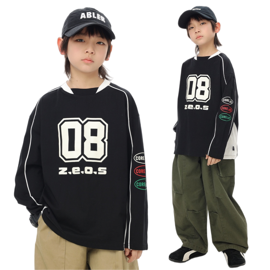 男童日系春秋拼色棒球服T恤宽松潮酷街头风帅气套头字母印花上衣