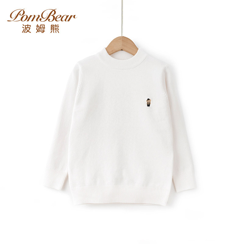 波姆熊儿童毛衣纯色棉线加绒新款儿童洋气春秋中大童针织打底衫