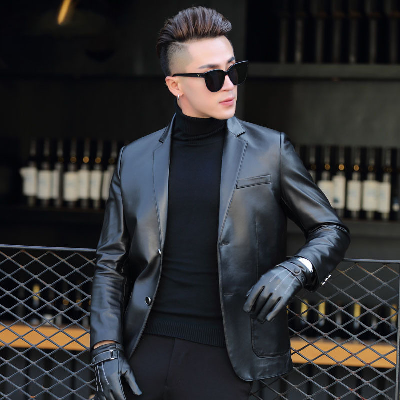 今年流行特惠海宁真皮西装男士真皮皮衣男装绵羊皮西装领皮夹克男