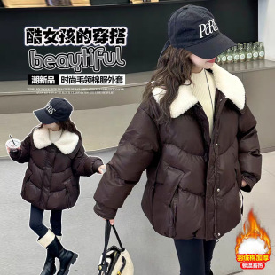 女大童翻领棉服儿童冬季中长款加厚保暖棉袄外套韩版羽绒棉棉衣潮