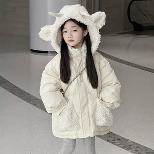 女童甜美风冬天加厚棉服2026毛毛衣保暖新款洋气棉衣羊羔绒棉袄潮