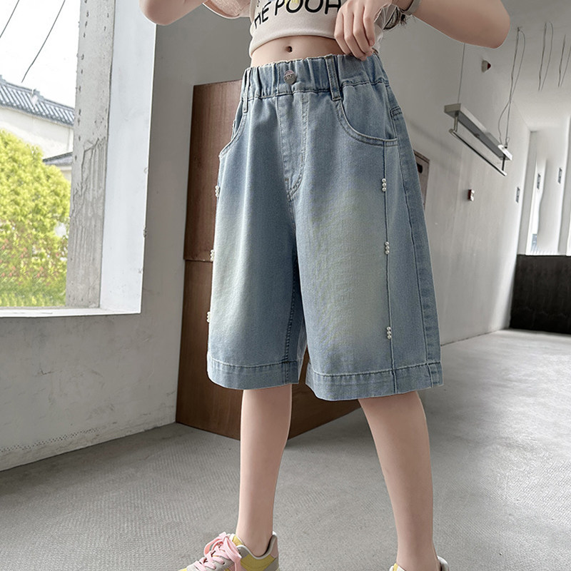 女童夏季宽松牛仔五分裤显瘦百搭马裤2026夏天女孩中大童薄款中裤