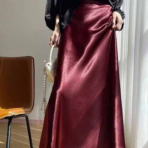 新款气质百搭缎面裙6933