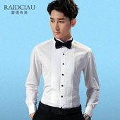 男长袖 结婚婚礼伴郎服套装 白寸衫 礼服衬衫 燕子领男士 新郎领结衬衣