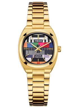海鸥表复古电视机星期二金色钢带时尚男女同款自动机械腕表1051A