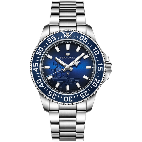 海鸥表海洋系列潜水腕表舰母全自动机械手表防水夜光钢带腕表1083