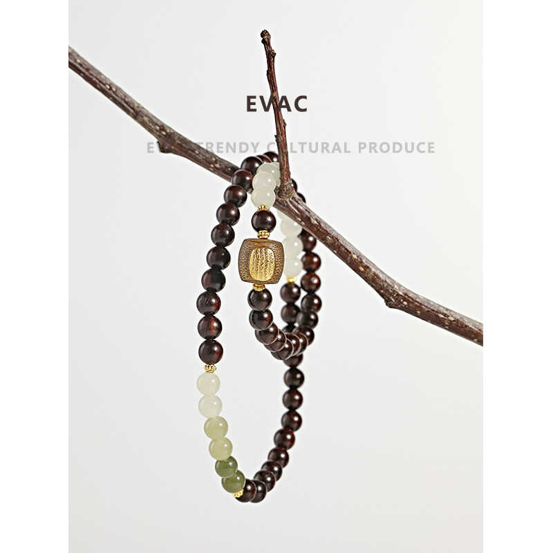 原创设计天然和田玉手链女士沉香手串小众轻奢复古檀木串珠