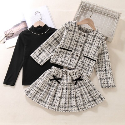 女童套装裙春秋款2025新款洋气小女孩衣服小香风三件套女