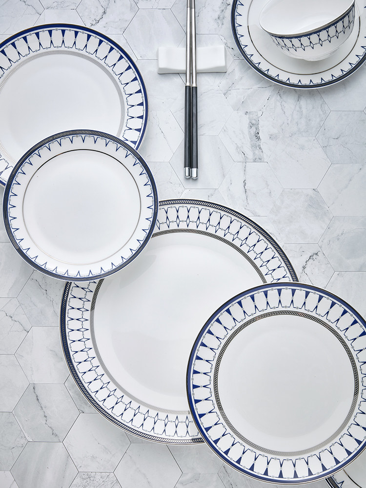 隆达骨瓷餐具碗碟套装家用简格碗盘子菜盘家用时尚 十碗十盘 家用