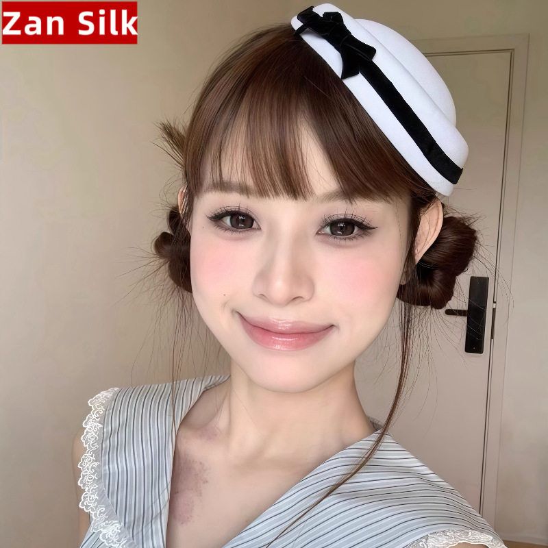 赫本英伦黑白丝绒蝴蝶结小礼帽