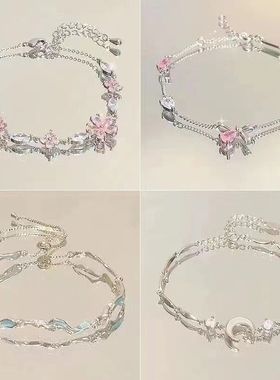 粉色锆石樱花蝴蝶结手链女ins感
