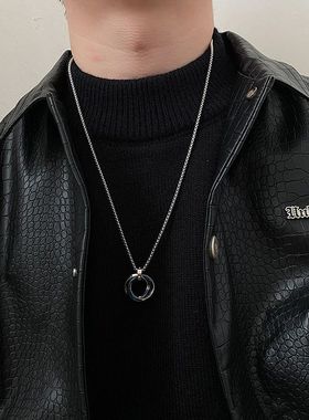 潮男嘻哈三环钛钢不掉色项链女