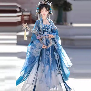 原创【瓷碟美人】重工刺绣国风齐胸仙气诃子褶裙唐制汉服女春秋季