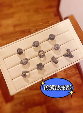 泰银马赛克戒指925纯银复古钨钢钻花朵爱心长命锁食指戒ins时尚