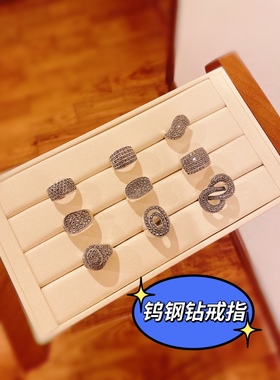 泰银马赛克戒指925纯银复古钨钢钻宽面食指戒ins时尚闪亮方钻