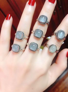 戒指女925纯银尼泊尔天然海蓝宝