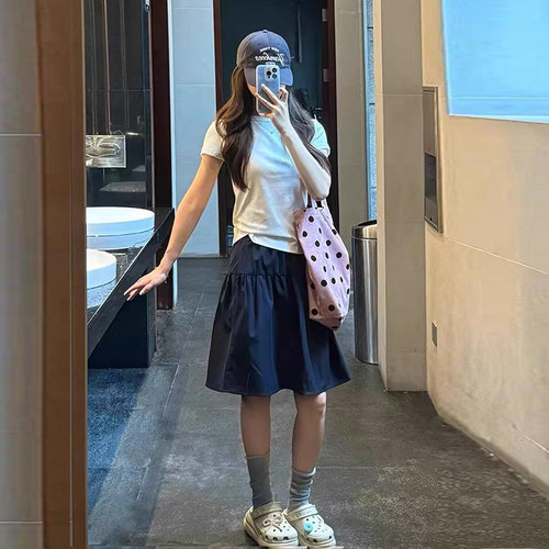 ook studios 日系休闲松紧半身裙短裙女2025显瘦宽松休闲运动裙子