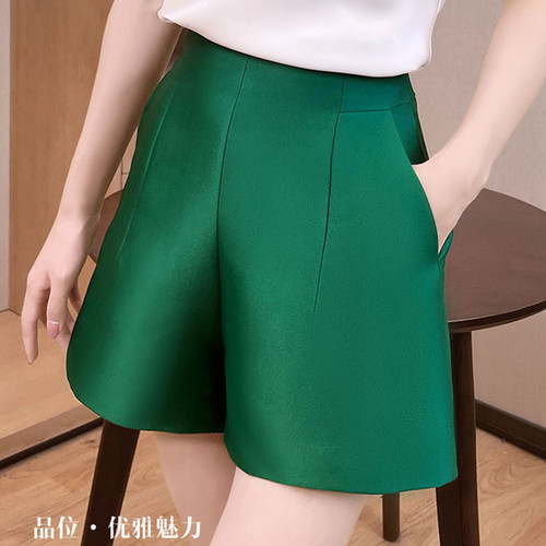 缎面高腰阔腿短裤女夏外穿