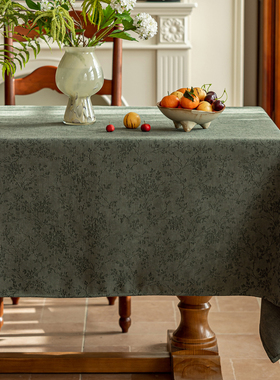 桌布轻奢高级感美式复古加厚雪尼尔提花绿色桌布特别好看高档茶几