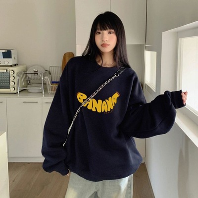 加绒卫衣女款无帽宽松慵懒风圆领2025新款上衣冬潮牌重磅纯棉长袖