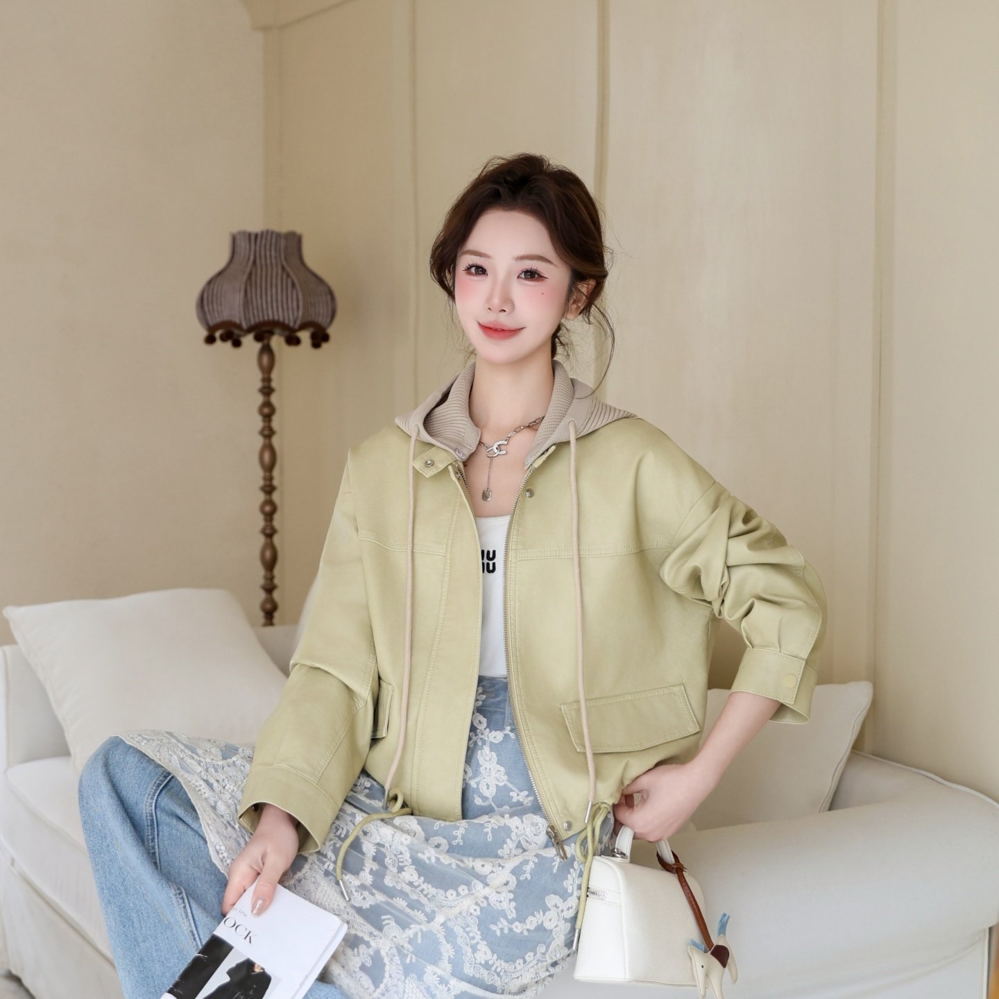 宽松连帽PU皮衣女短款百搭拉链夹克外套长袖外套宽松型水洗皮,女装/女士精品,皮衣,淘宝优惠券,粉丝福利购,淘宝优惠卷