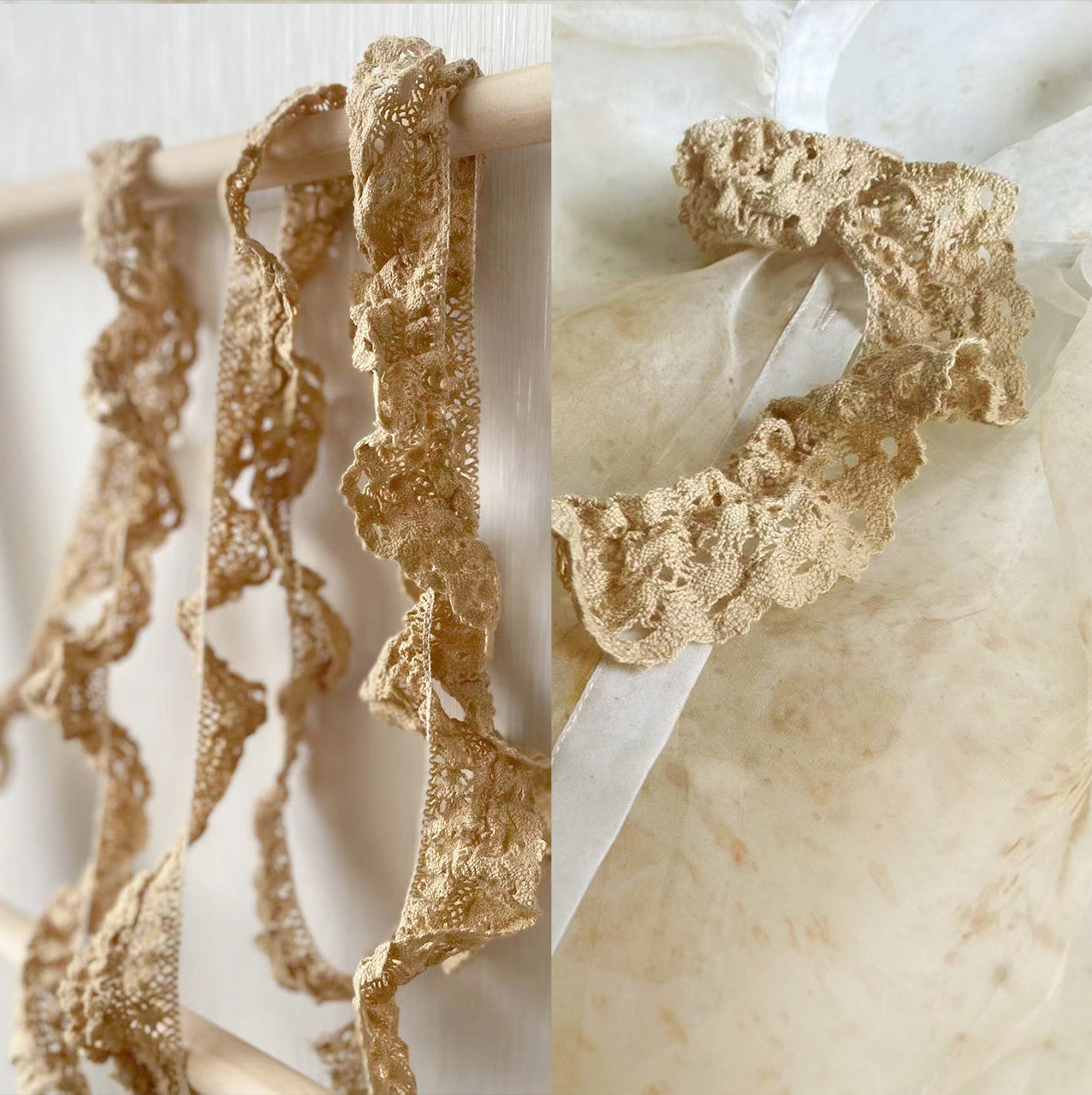 善本源&缣缃色 全棉线弹力皱褶木耳边蕾丝花边 手工diy服装辅料