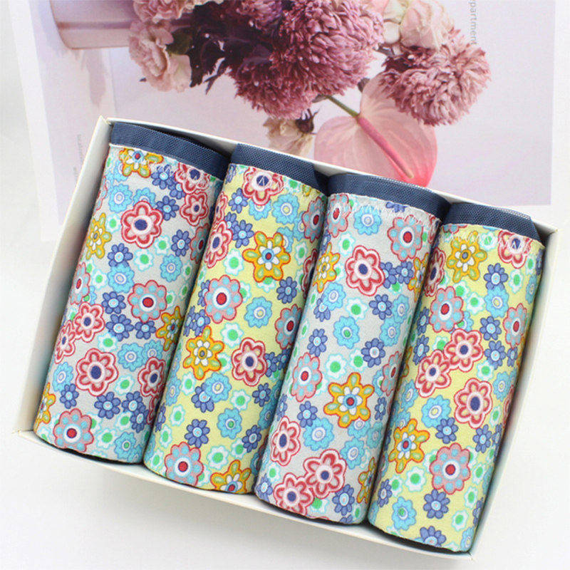 蝶安芬中腰女内裤女纯棉透气大码时尚碎花全棉弹性宽松女生短裤头