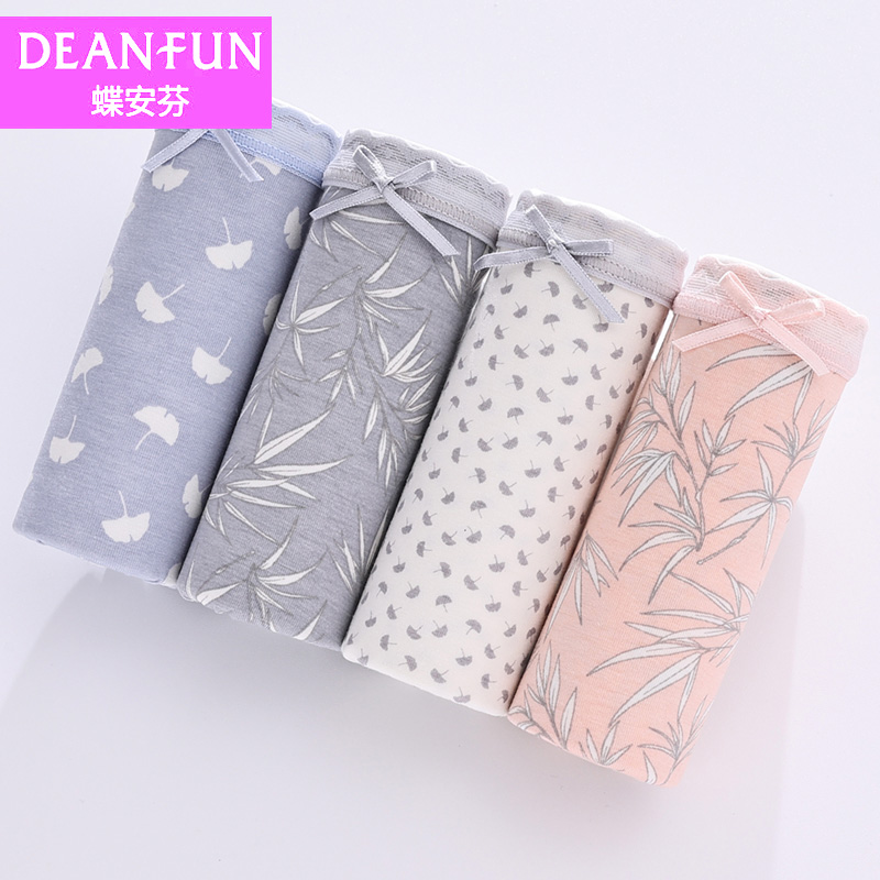 蝶安芬柔肤棉女内裤蕾丝性感印花