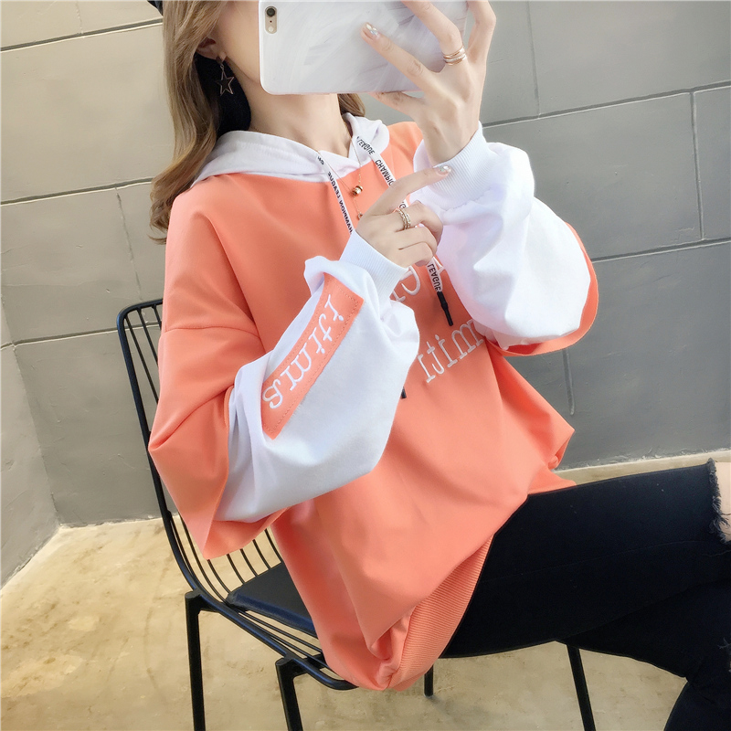 Two pieces of Korean autumn loose and thin hooded embroidered sweater