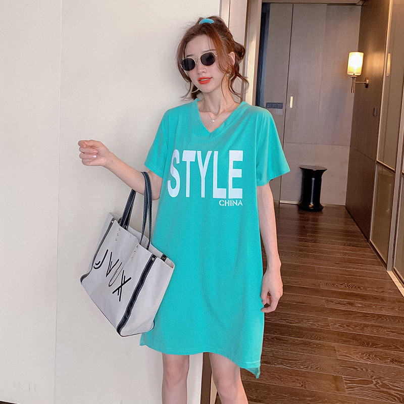 Real small video net red large loose medium length fashion collar short sleeve cotton