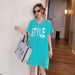 Real small video net red large loose medium length fashion collar short sleeve cotton