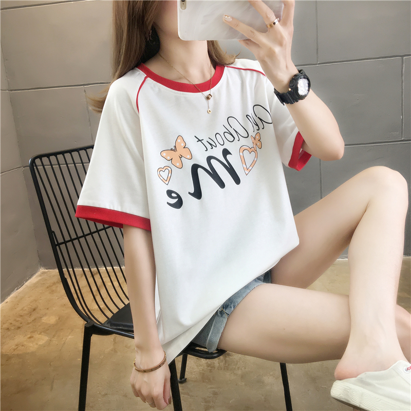 Real shot design sense color matching T-shirt short sleeve summer new fattening plus size women's top T-shirt