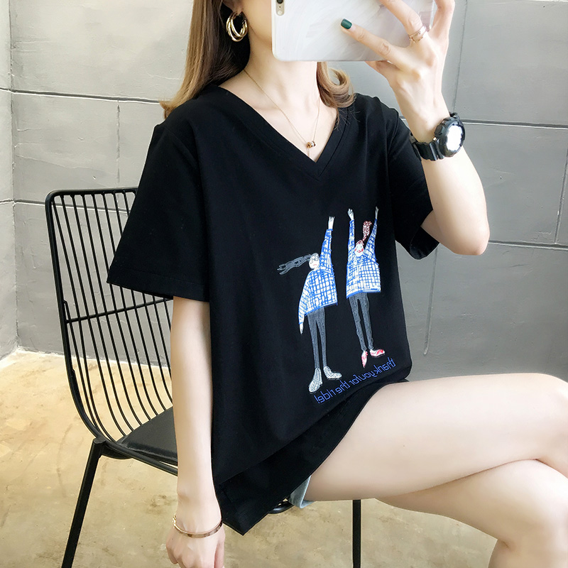 Real shooting summer new collar large size short sleeve T-shirt women's pull frame