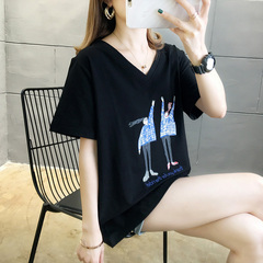 Real shooting summer new collar large size short sleeve T-shirt women's pull frame