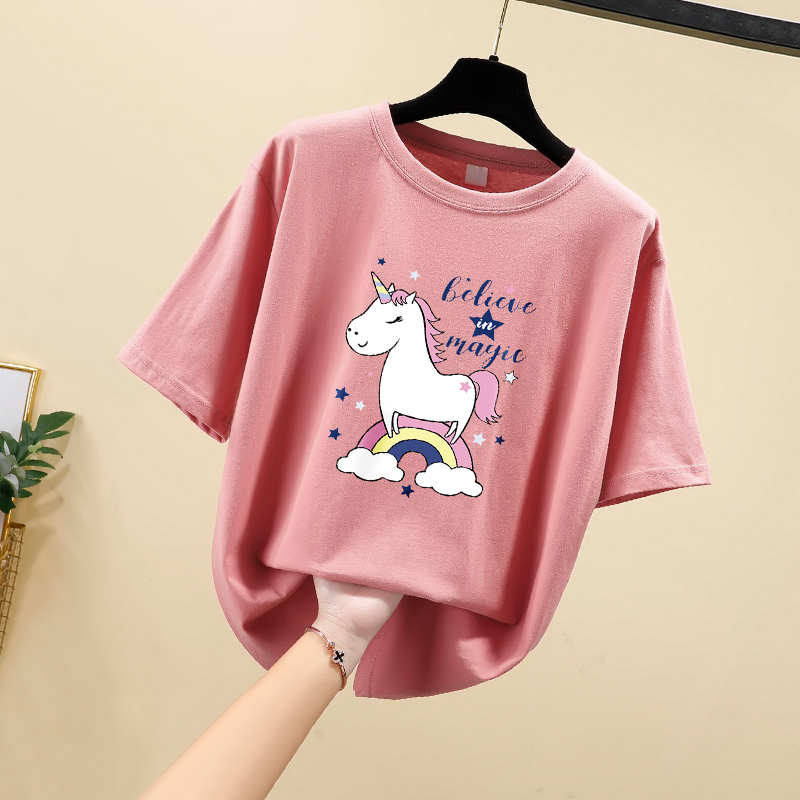 Real photo 2021 summer new loose large round neck short sleeve T-shirt for women