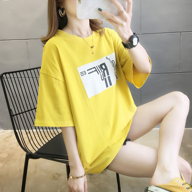 Real shooting summer new loose large round neck short sleeve T-shirt pull frame