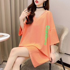 Real shot summer oversized medium length front and back printed short sleeve T-shirt