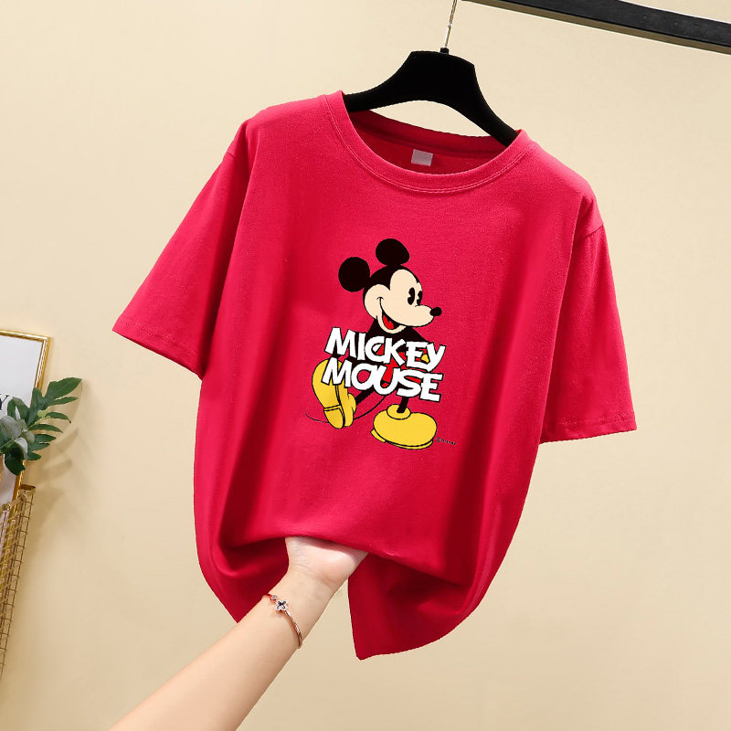 Real photo 2021 summer new loose SIZE MICKEY round neck short sleeve T-shirt for women