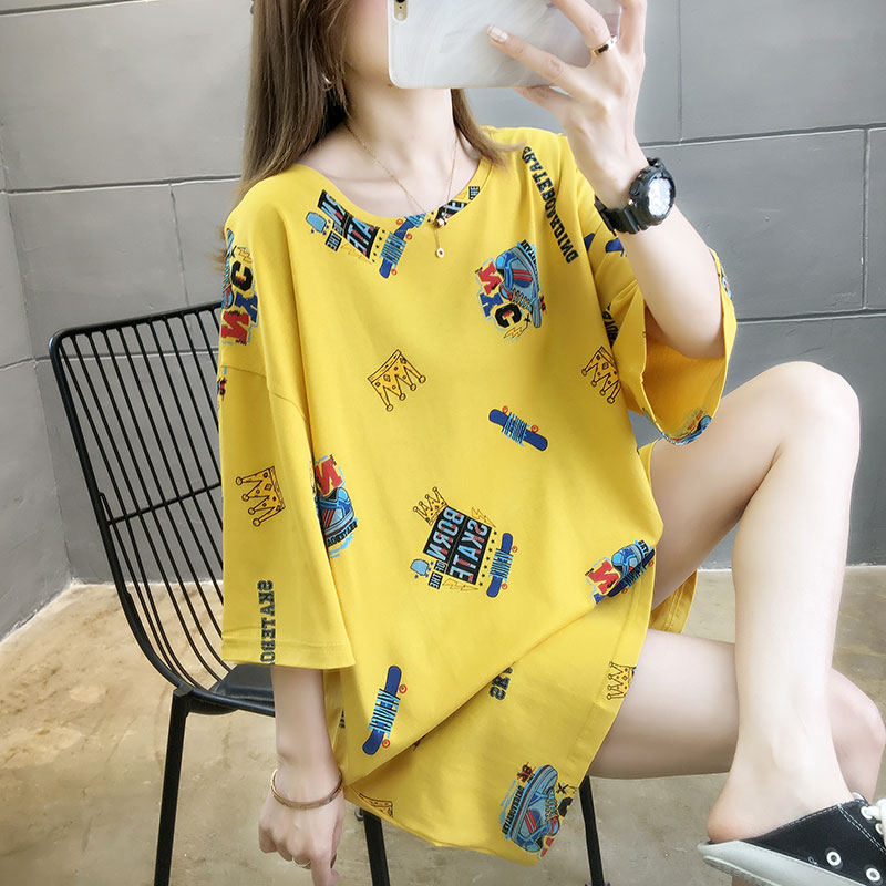 Real shot cotton summer cotton loose large medium length short sleeve T-shirt