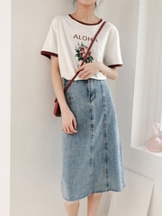 Net red American style retro versatile loose contrast color worn-out short sleeve T-shirt women's cotton