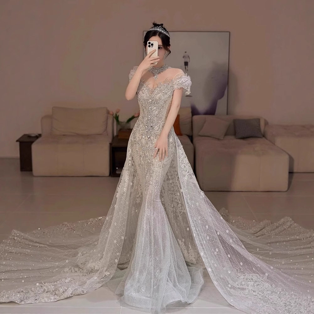 鱼尾婚纱新娘2026新款轻纱法式出门纱小个子迎宾纱复古重工轻婚纱