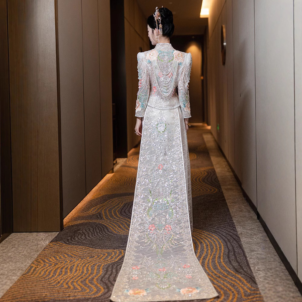 重工拖尾秀禾服中式婚服2025新款新娘敬酒服凤冠霞帔结婚礼服夏季