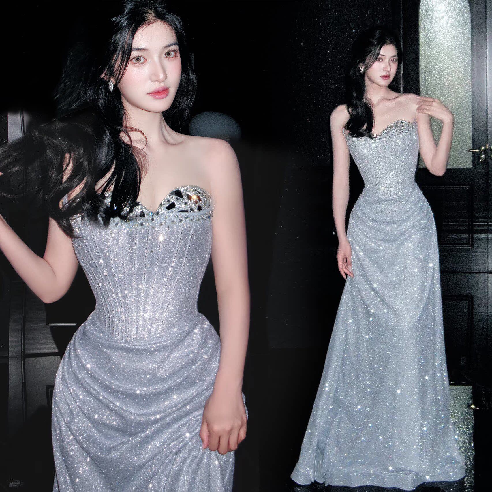 绝美抹胸晚礼服高级感宴会鱼尾裙主持轻奢小众新娘订婚敬酒服晨袍图片