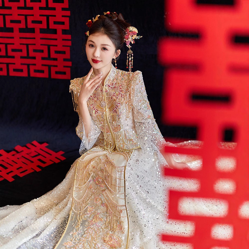 香槟色秀禾服新娘2025新款中式婚服结婚嫁衣高端龙凤褂重工小个子