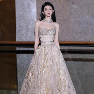 抹胸晚礼服高级感气质名媛主持人学生艺考独唱演出服亮片大码