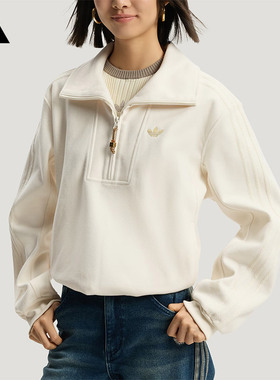 阿迪达斯三叶草拉链半开襟套头衫潮运动休闲上衣连帽卫衣KT0725