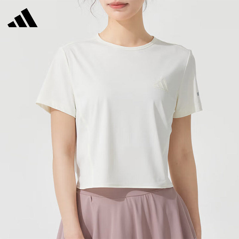 Adidas阿迪达斯女子圆领修身短款上衣短袖运动休闲T恤JN0702